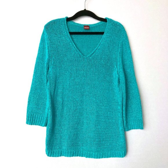 Olsen Tops - OLSEN Europe Turquoise Blue Crochet V-neck Top